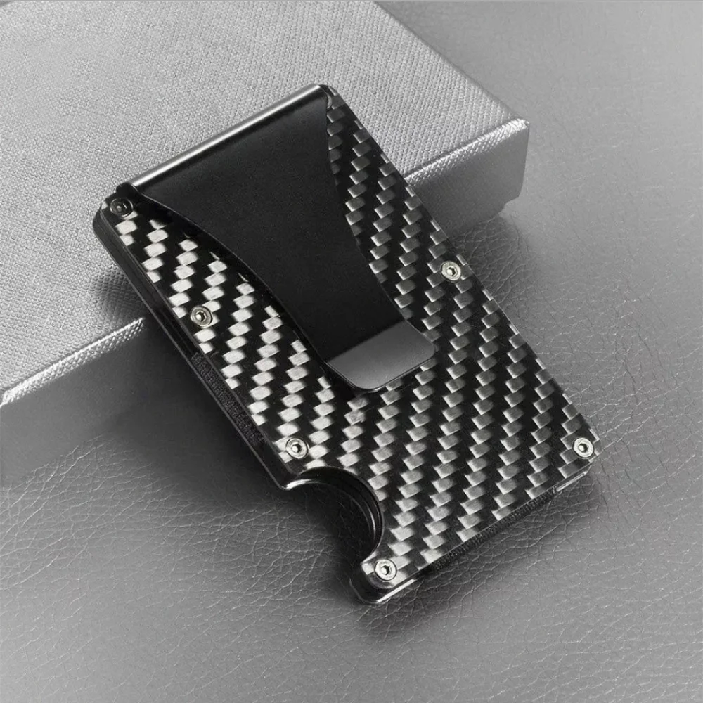 Mens RFID Blocking Carbon Fiber Slim Money Clip Wallet ID Credit Card Holder