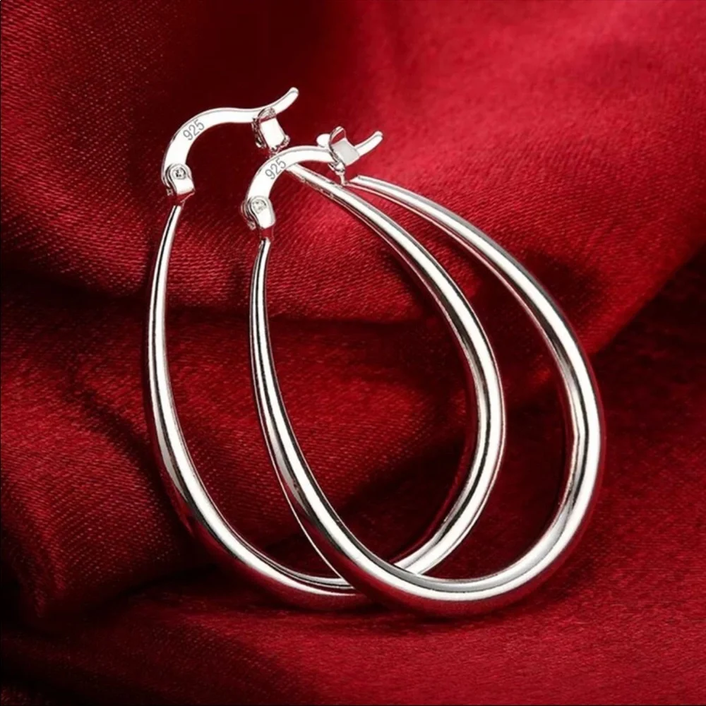New 925 Silver Smooth Circle 41mm Hoop Earrings