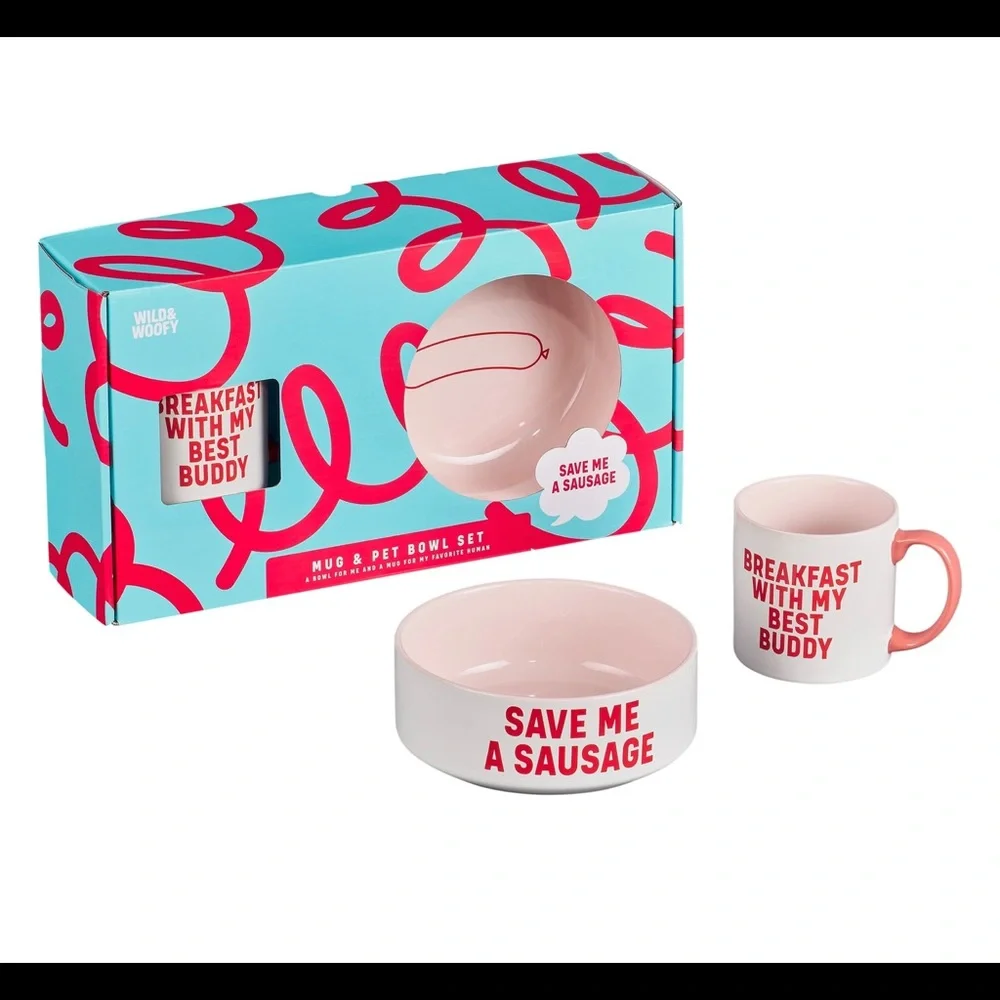 Wild + Woofy pet bowl & mug set in gift box-“BREAKFAST WITH MY BEST BUDDY”
