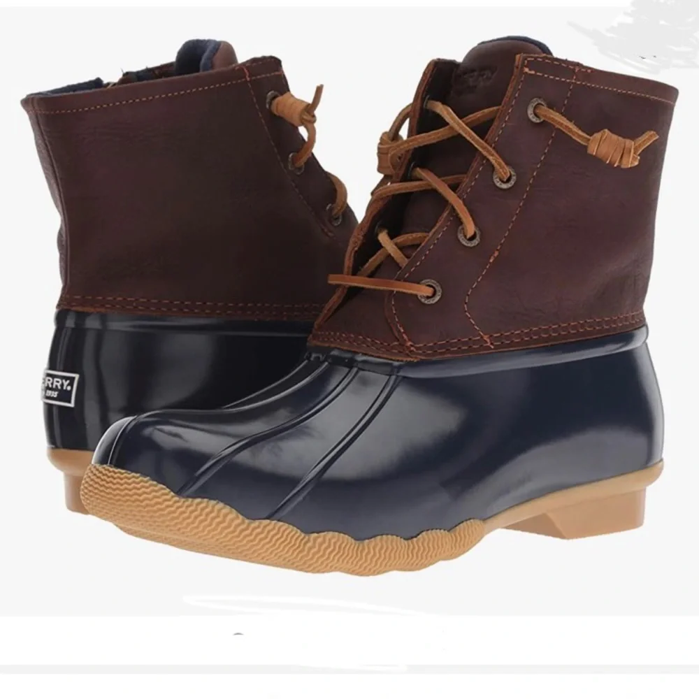 Sperry Saltwater Topsider Leather Women’s Snow Duck Boots in Navy Blue Sz 8.5