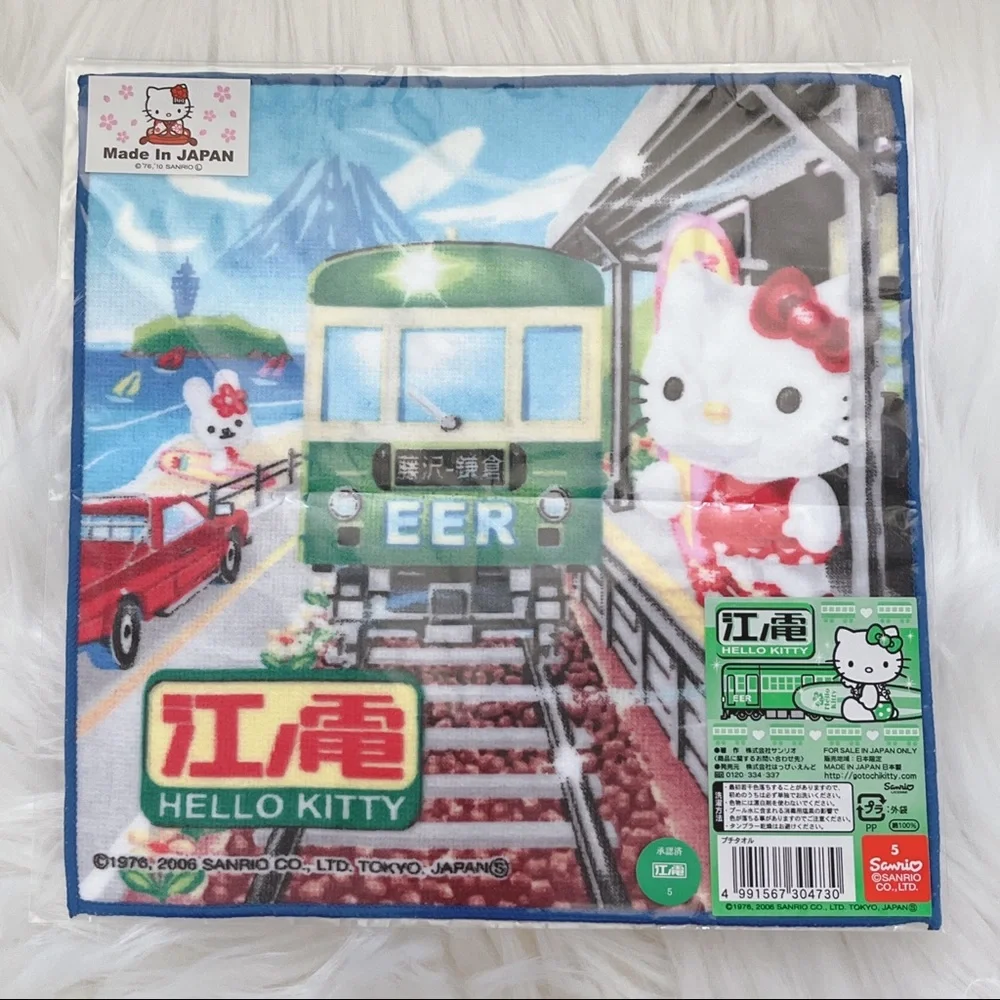 NEW Hello Kitty Mini Hand Towel Sanrio Japan 2006 Gotochi Enoden Train Towel