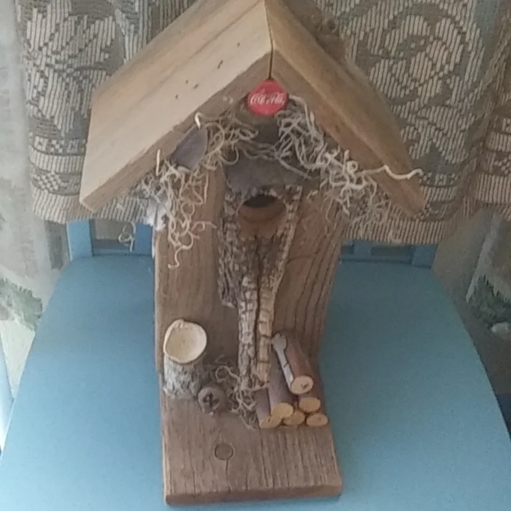 Primitive Handmade Coca Cola Themed Wood Birhouse
