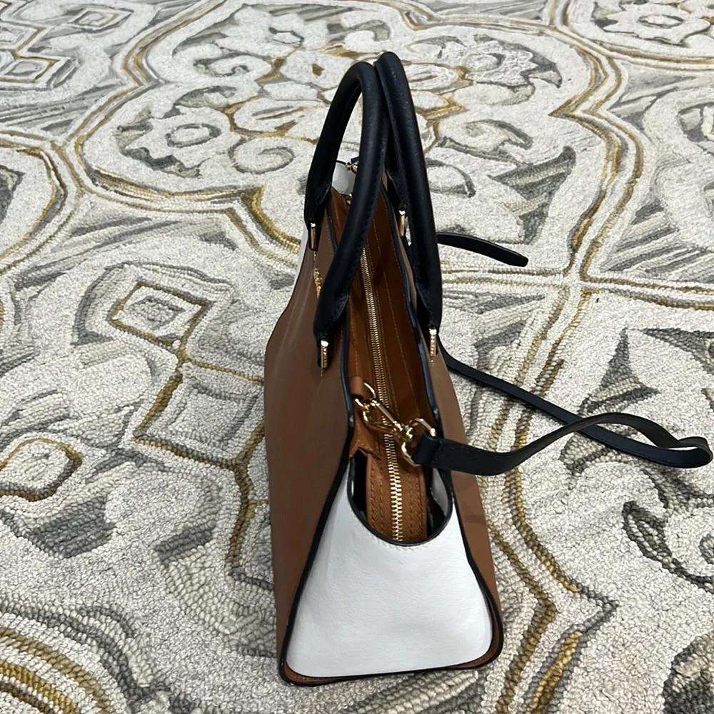 💕 Michael Kors brown black white leather large satchel bag gorgeous 💕