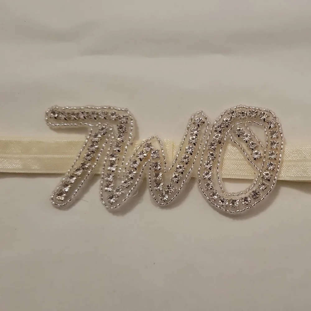 Second Birthday headband Two Rhinestone Applique smash cake hair photoshoot