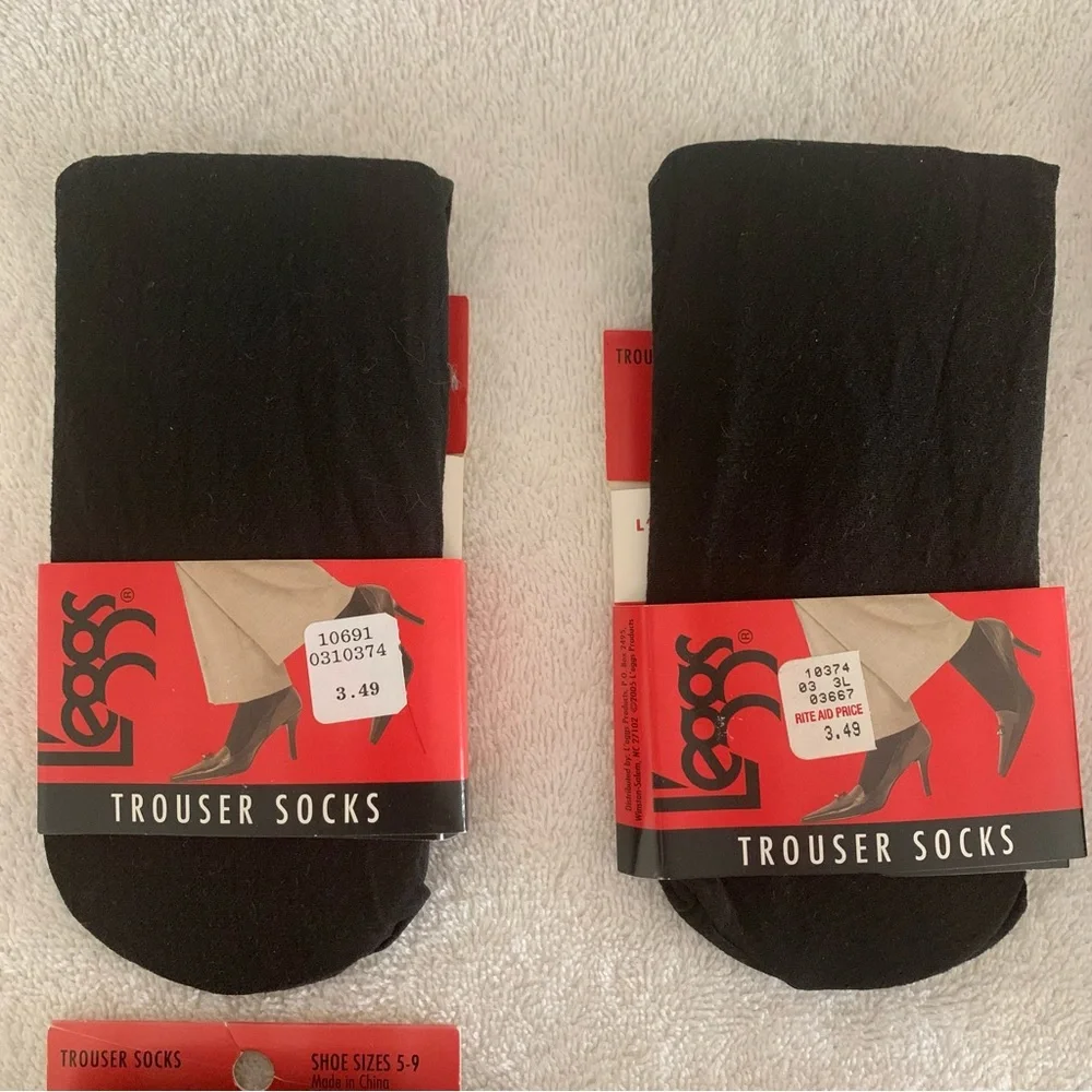Women’s L’eggs TROUSER SOCKS 7 Pairs Total Black Subtle Design & 1 Ivory NIP NEW