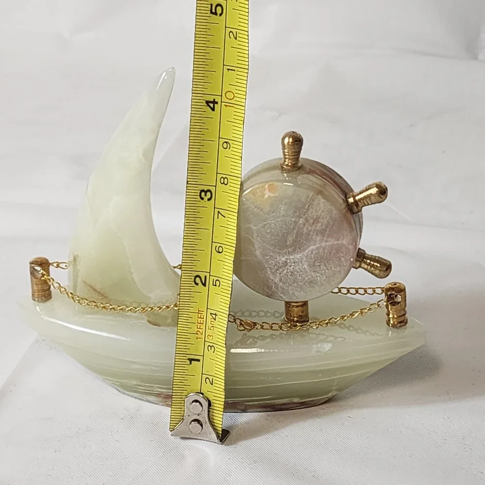 Decorative Collectible Ship Clock Desk Mentel Marble Onyx Handmade Imported NEW