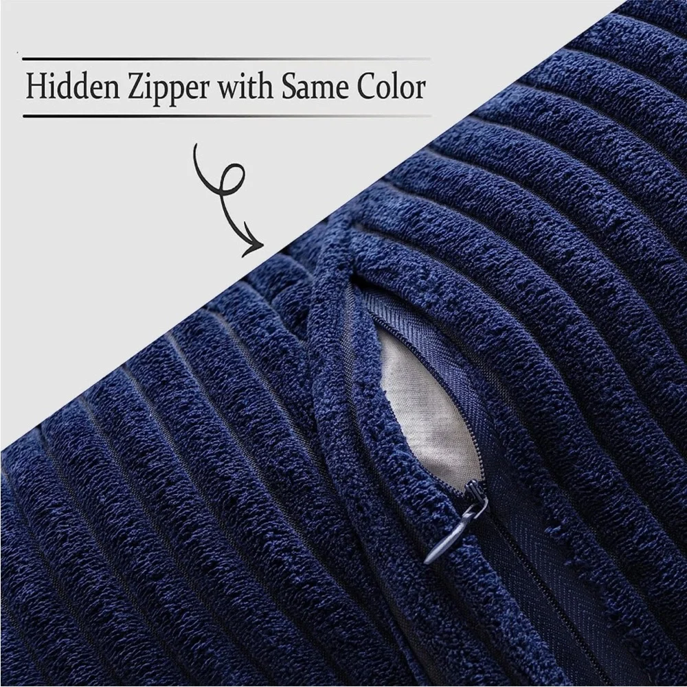 Navy Blue Nautical Corduroy Decorative Farmhouse Luxury Soft Pillow Cover Set
