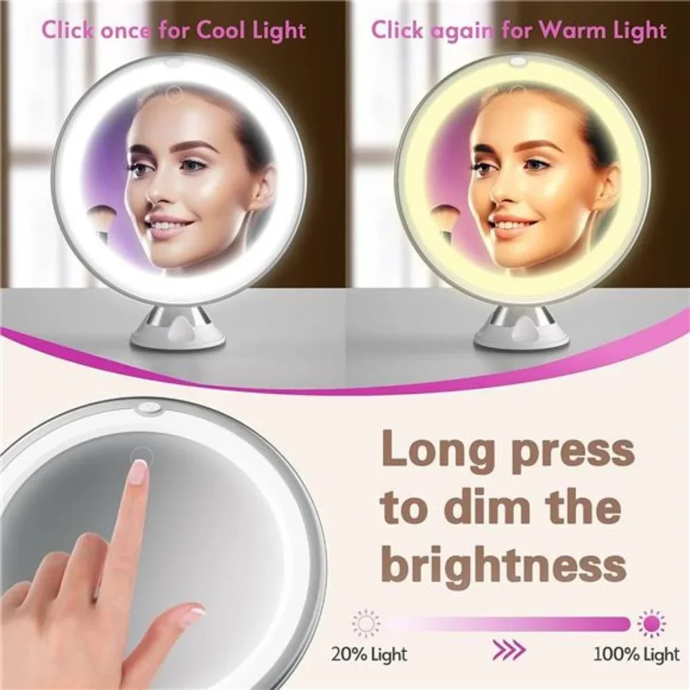 Upgraded 10x Magnifying Lighted Makeup Mirror with TouchControl,Powerful Locking