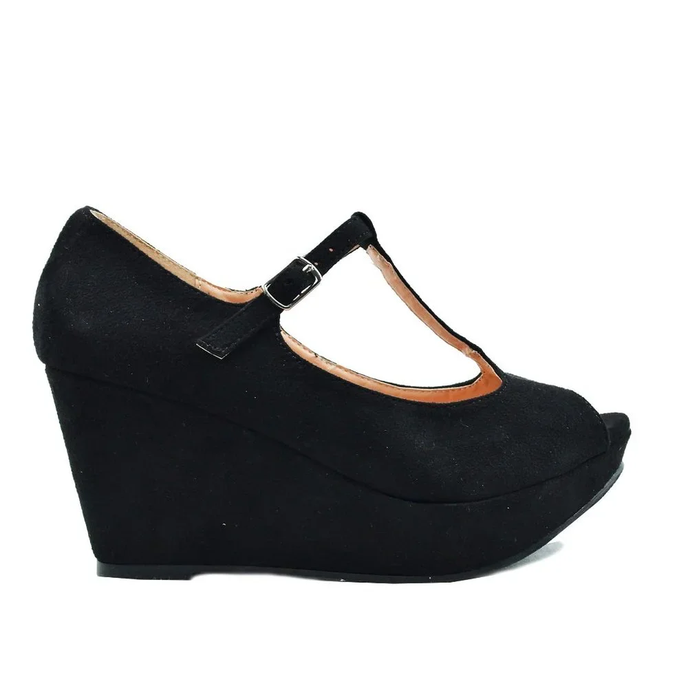 WEDGED HEEL SANDAL WITH T-STRAP
