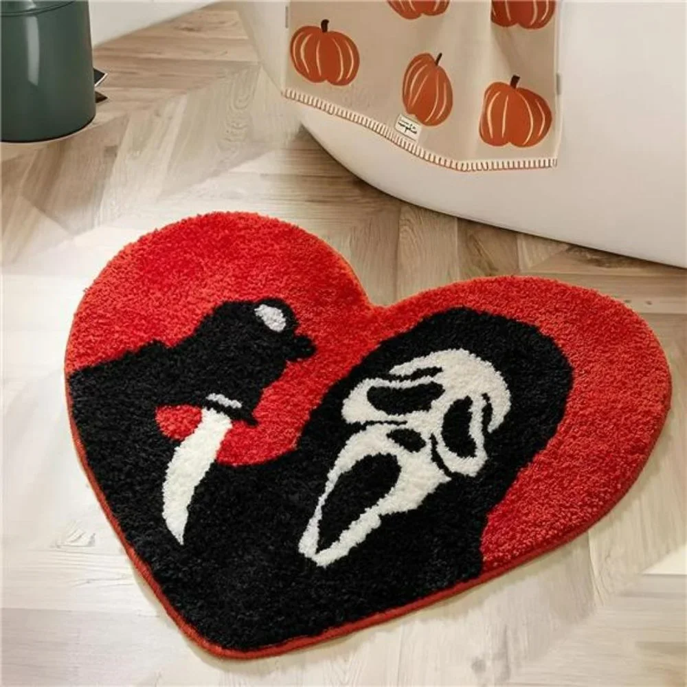Halloween Bathroom Rugs Black Red Orange Bath Mat Non Slip, Absorbent Washable
