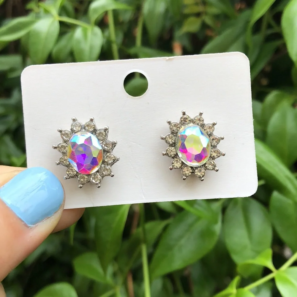 Aurora Borealis Crystal Halo Earrings