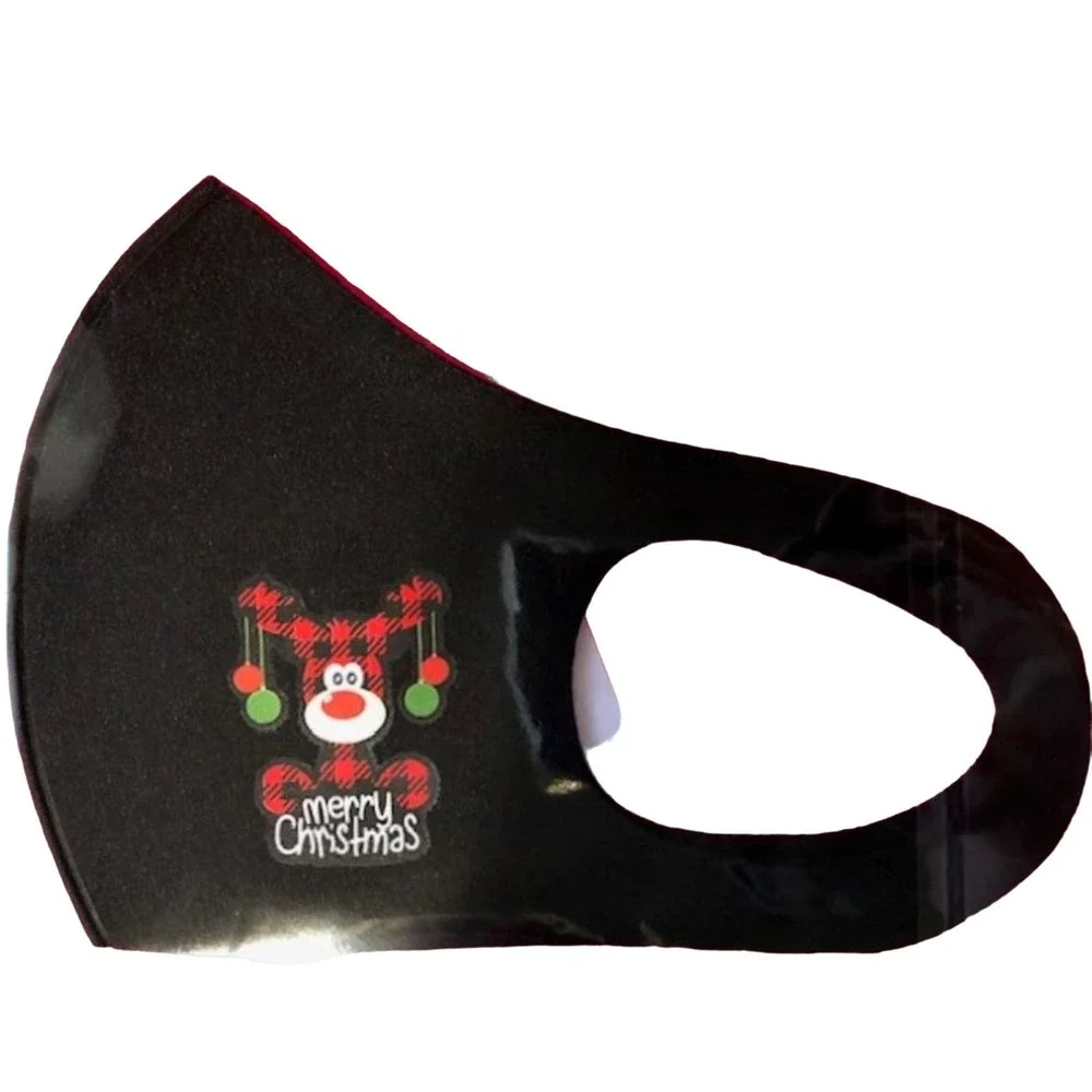 Plaid Reindeer Christmas Themed Face Mask-NIP