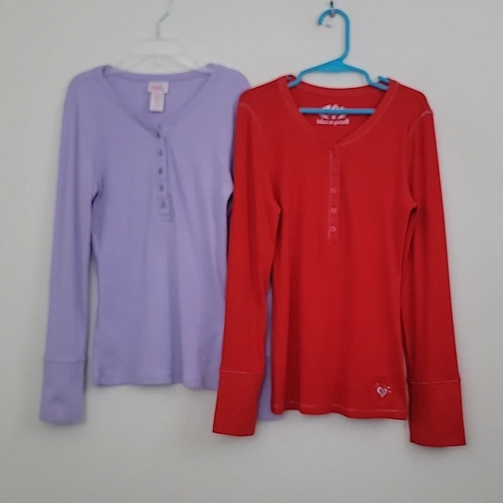 Justice LOT Of 2 Red & Purple Ribbed Fabric Long Sleeve Tops 10