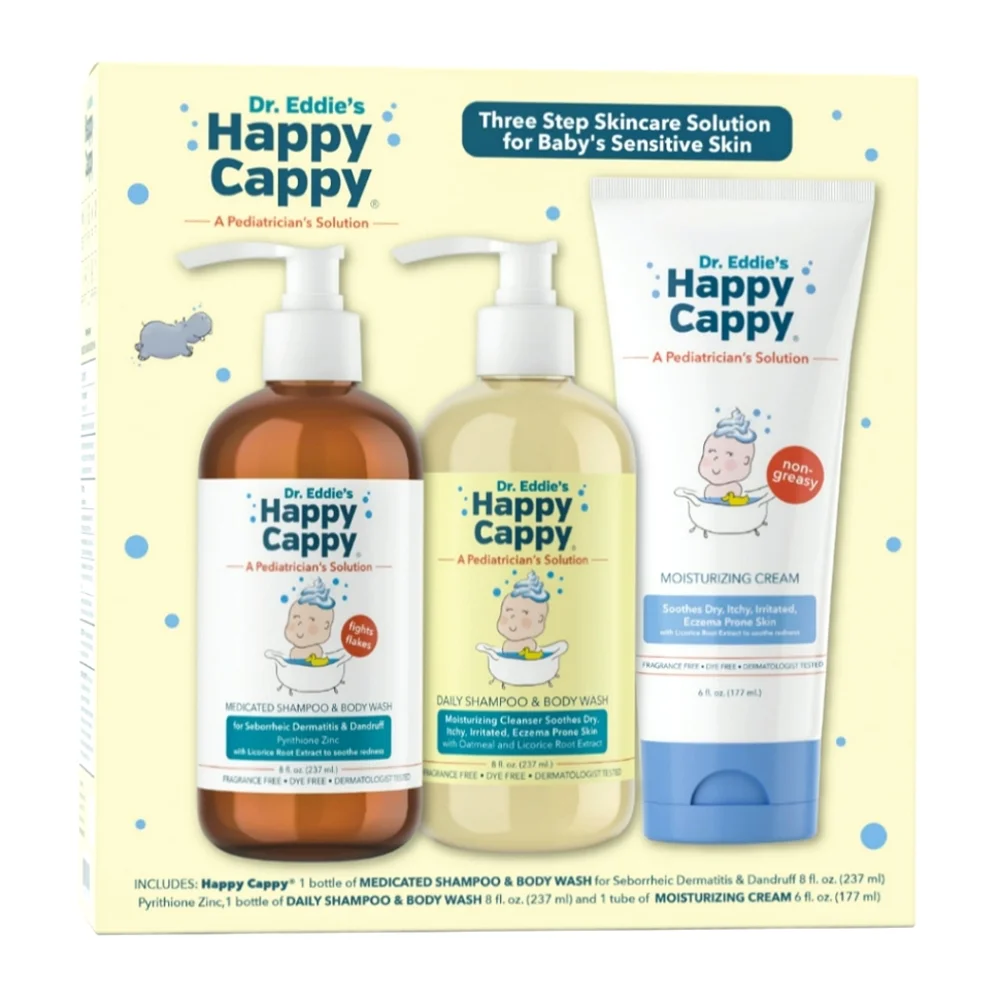 Happy Cappy Baby Skin & Hair Eczema Shampoo Body Wash Soap Cream Lotion Gift Set
