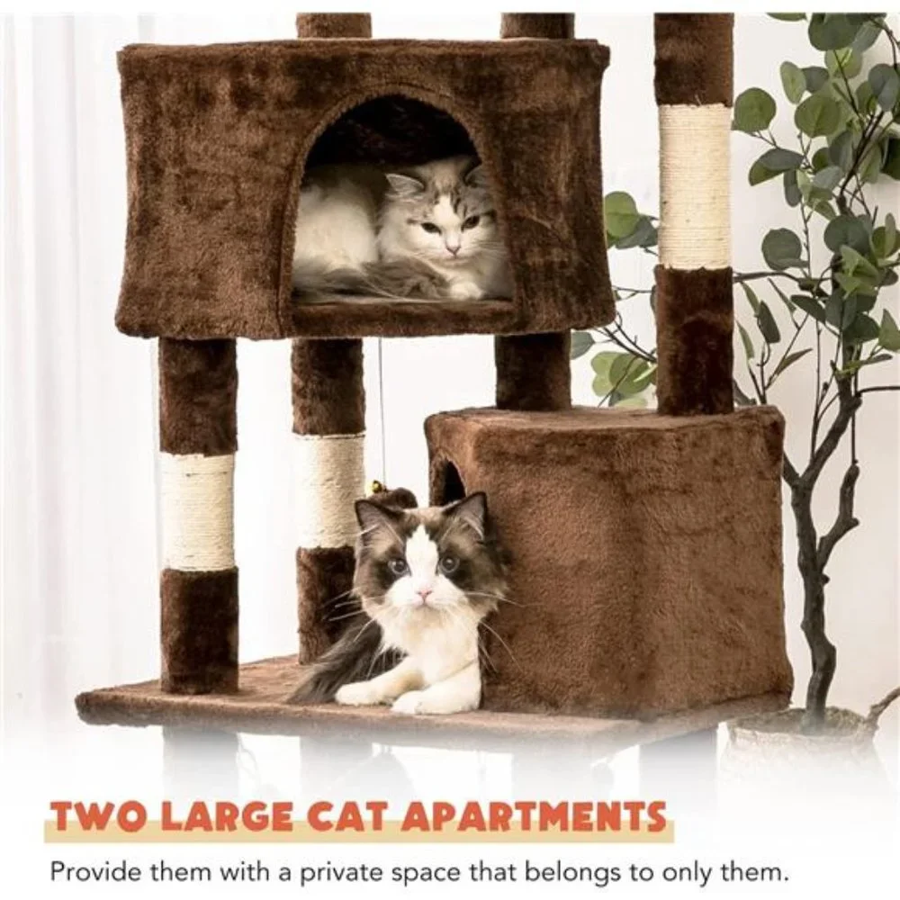 Cat Tree for Indoor Cats - Tall Multi-Level Cat Tower with Condo, Brown