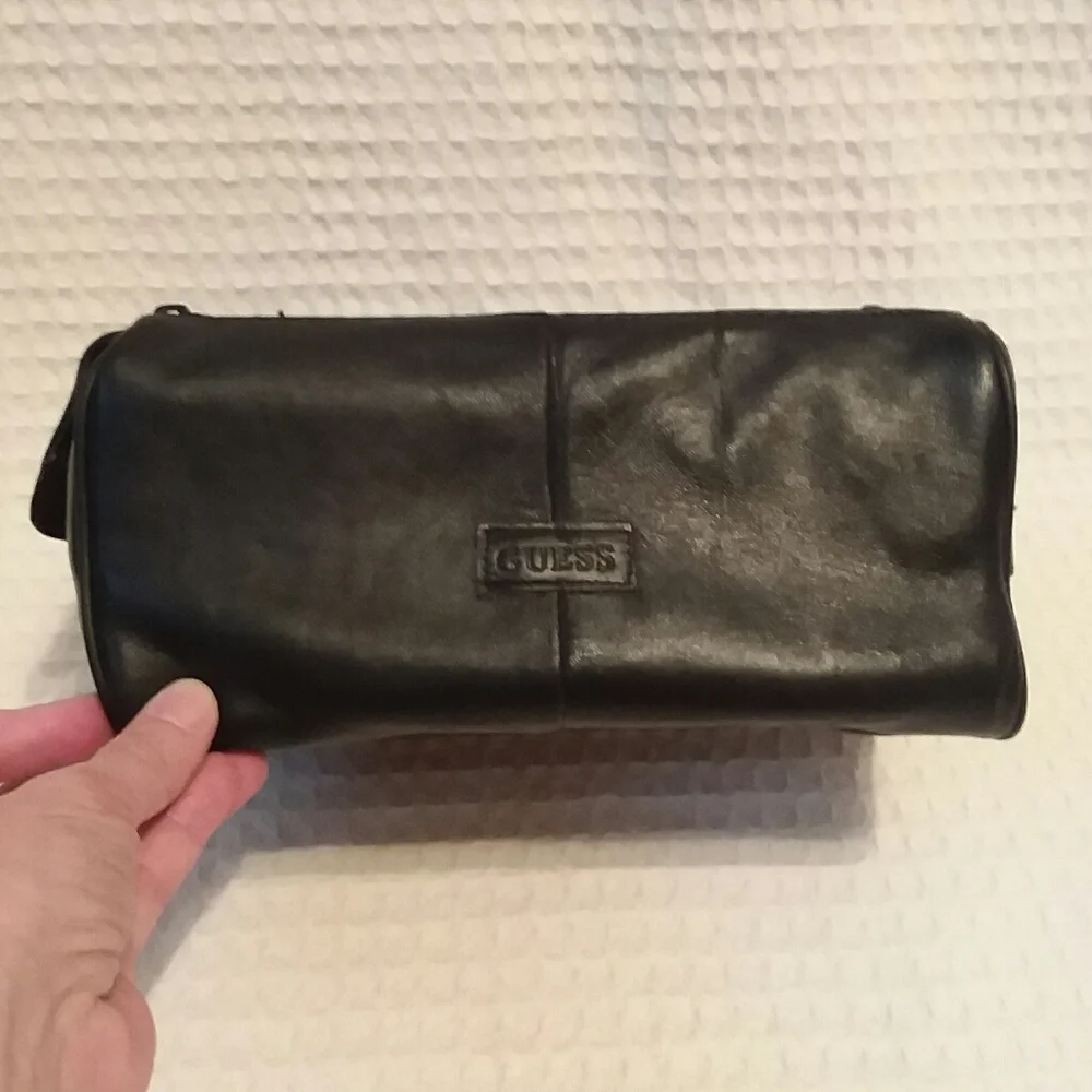 Guess Mens Black Leather Travel Toiletry Bag