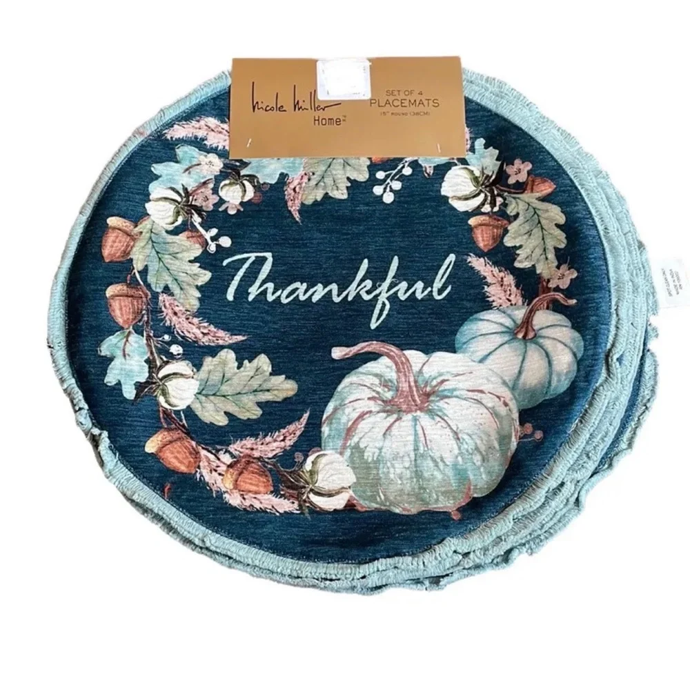 Nicole Miller Placemats Set Of 4 Thanksgiving Pumpkins Thankful Floral