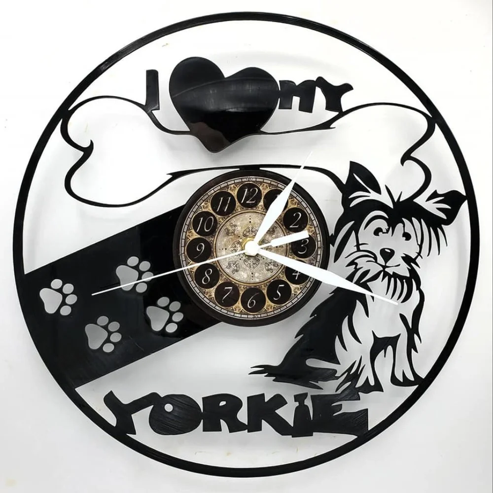 I HEART MY YORKIE vinyl record clock