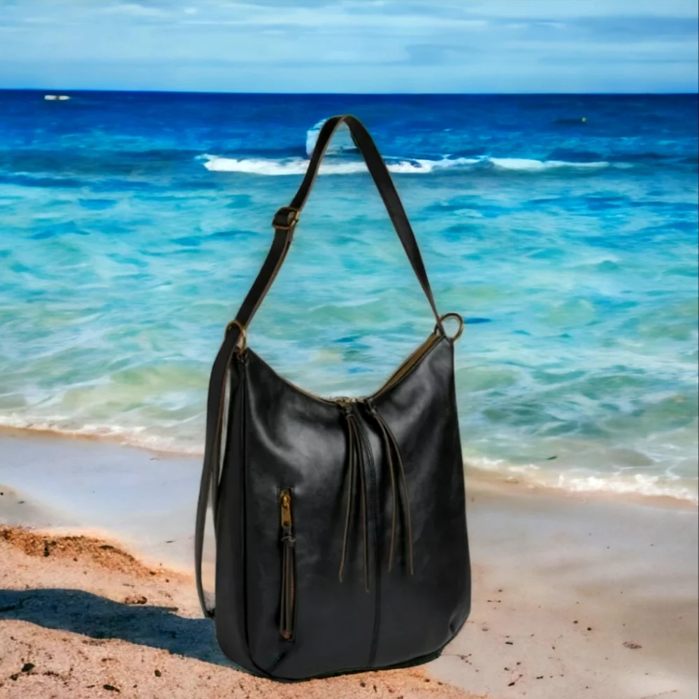 Luxury Black Vegan Leather Minimalist Convertible Backpack