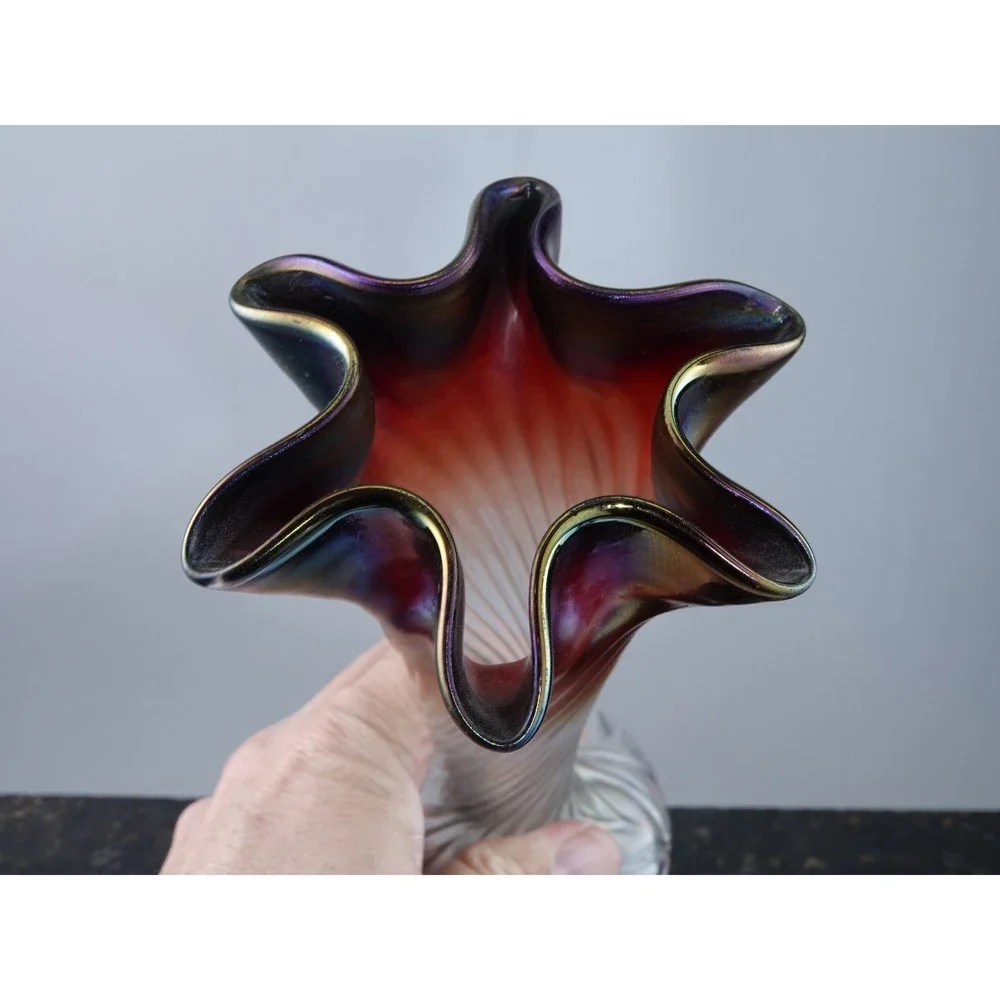 c1910 Rindskopf Pepita Boheian Iridescent Art glass vase