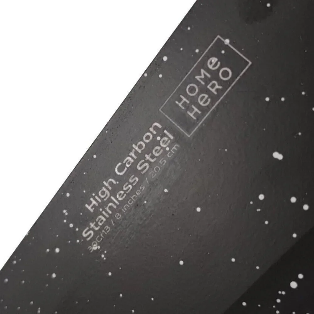 Home Hero 8-Inch Black Granite Chef Knife High Carbon Stainless Steel W/ Sheath
