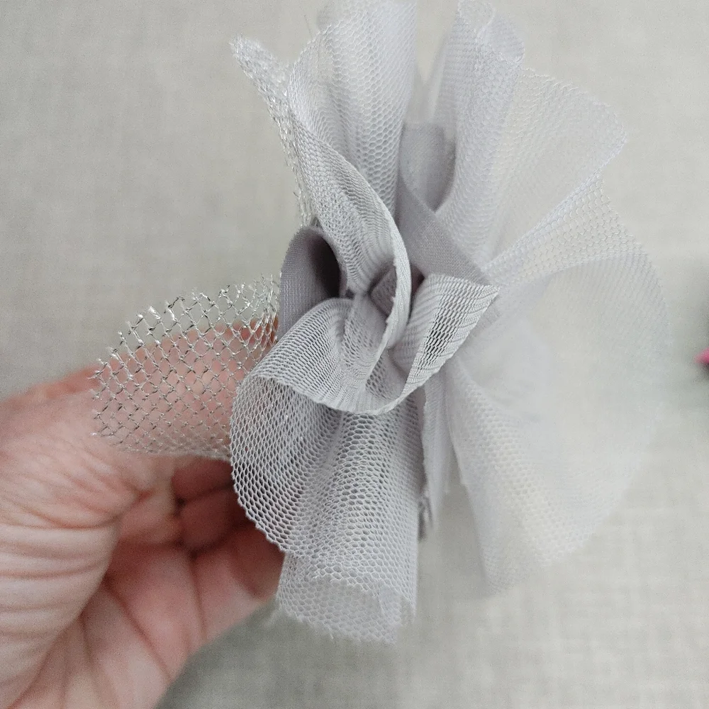 GREY TULLE MESH AND HOT PINK ANIMAL PRINT RIBBON HAIR BOWS