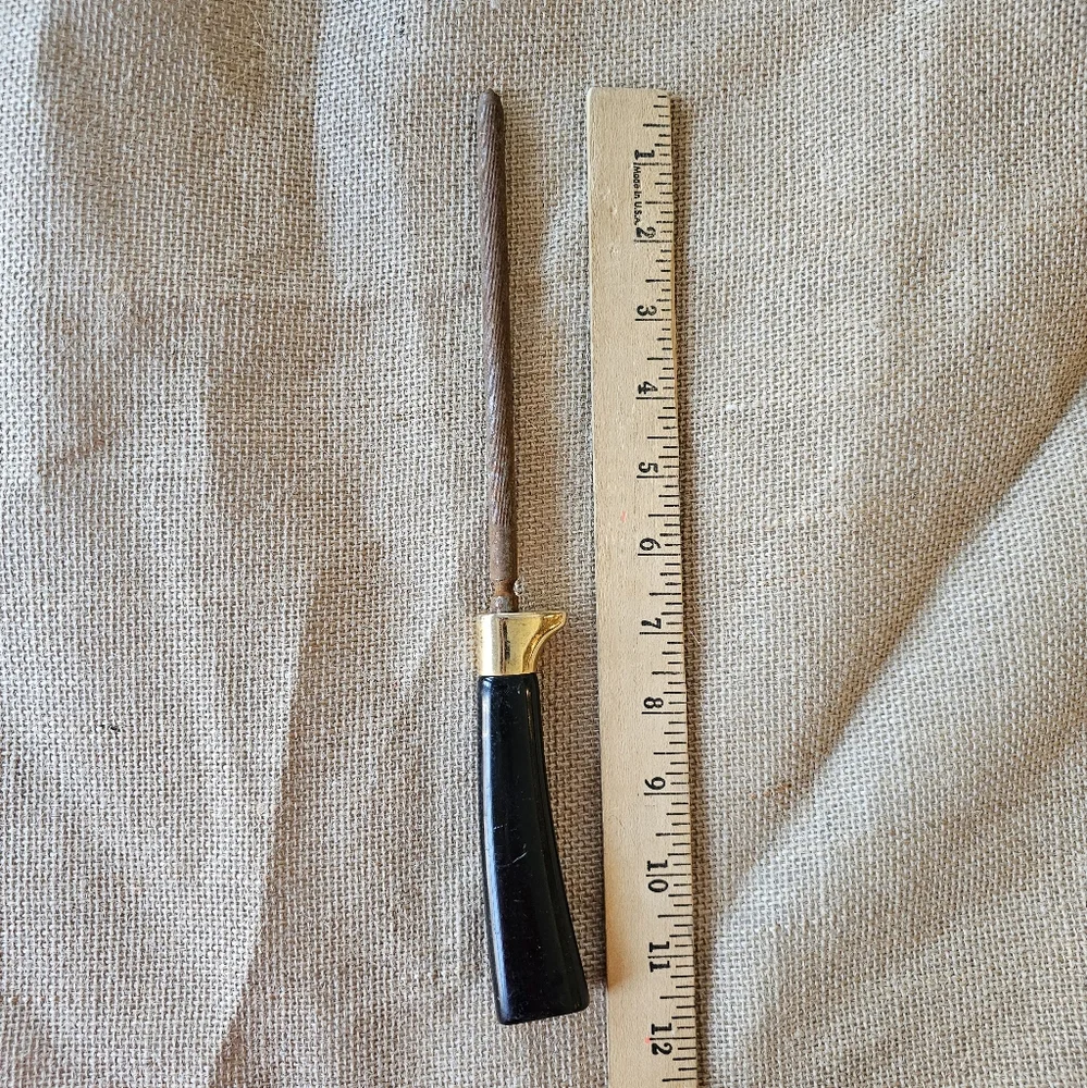 Vintage Knife Sharpening Steel Rod Black Handle Gold Guard Honing Tool
