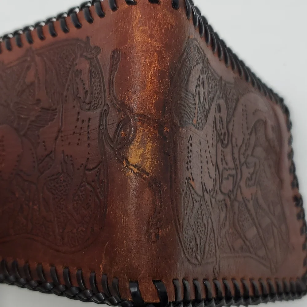 Bifold Wallet Wild Horses Hand Tooled Embossed