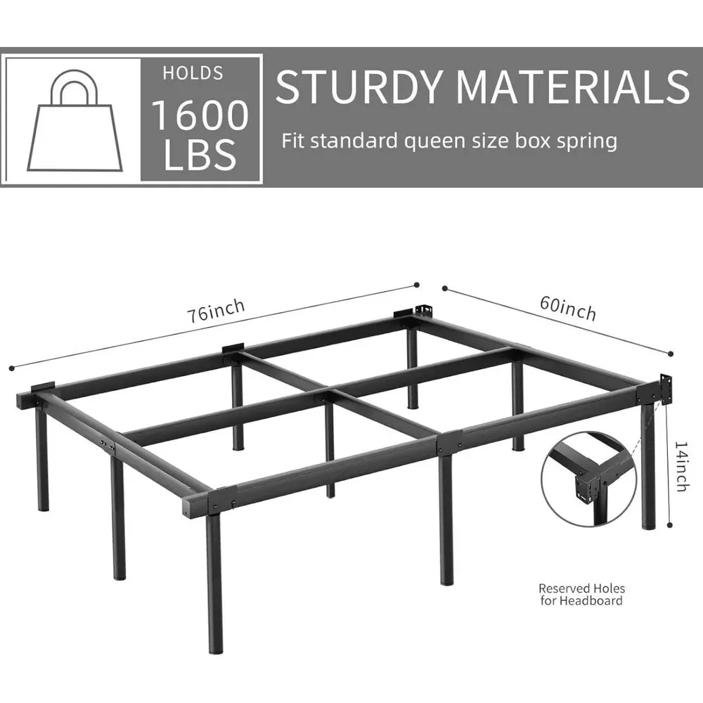 JOM Metal Bed Frame Queen Size - 14 Inch Rails Bedframe for Box Spring