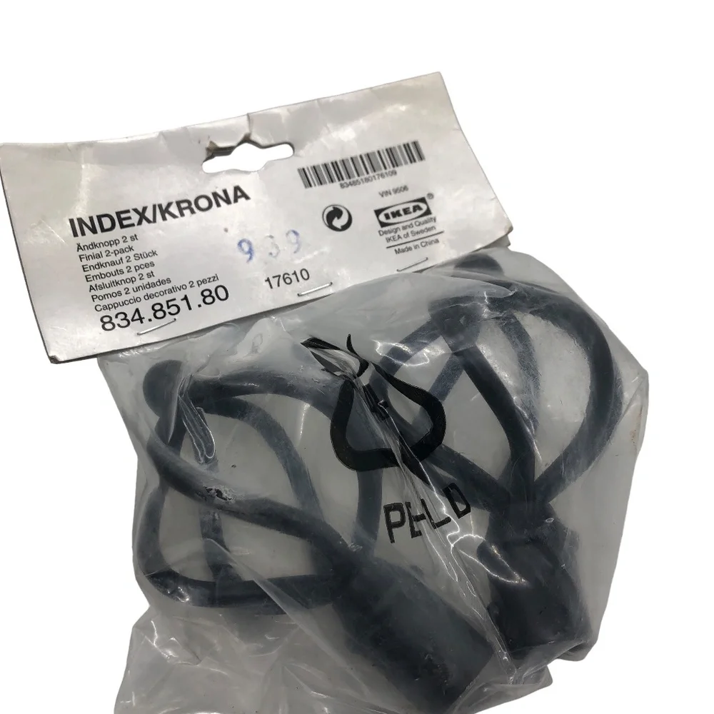IKEA Index/Krona 2 Pcs Black Metal Curtain Rod Spiral Finials