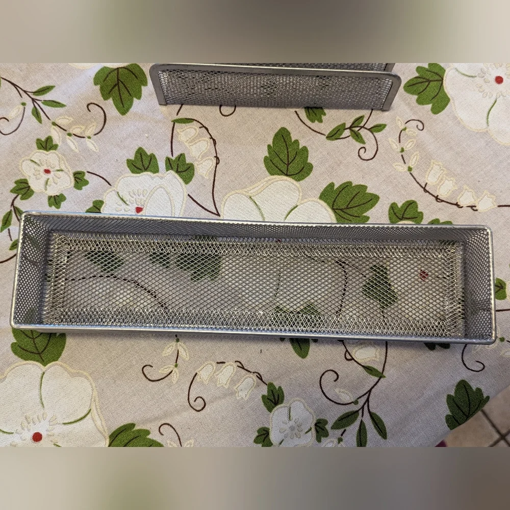 Modern silver wire desk set paper sorter and pencil holder/scissors etc.