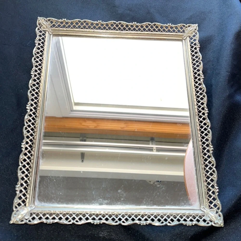 Vintage Vanity~Dresser Mirror~Tray Gold Tone Filagree