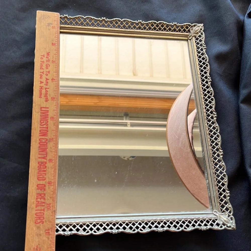 Vintage Vanity~Dresser Mirror~Tray Gold Tone Filagree