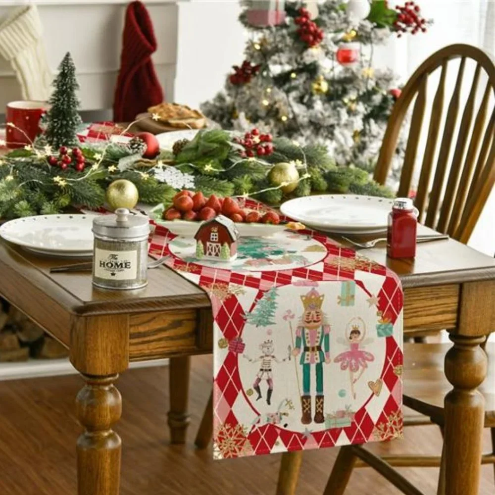 Nutcracker Table Runner Christmas Decor Red Decorative Cloth Holiday Decoration