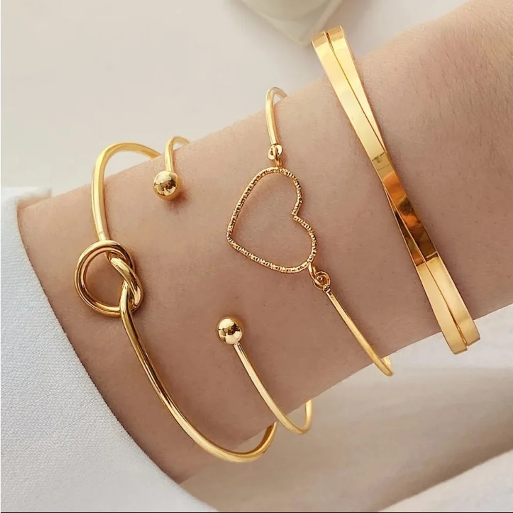 Gold Filled Heart Knot Bracelet Set