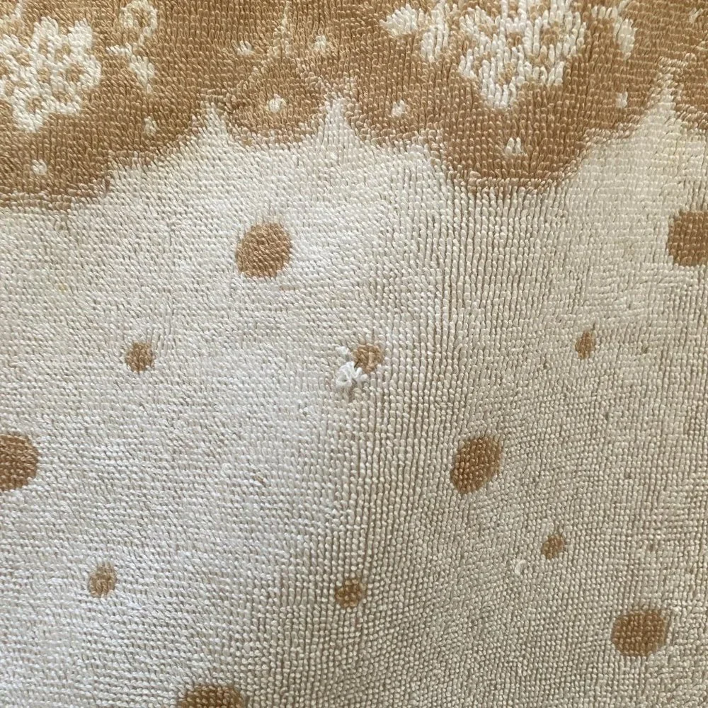 Vintage 60s FIELCREST FLORAL Polka Dot Tan White Bath TOWEL