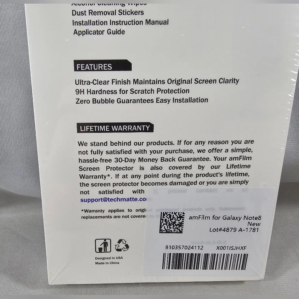 AM Film Samsung Note 8 Glass Phone Screen Protector Kit 3D Curve TechMatte