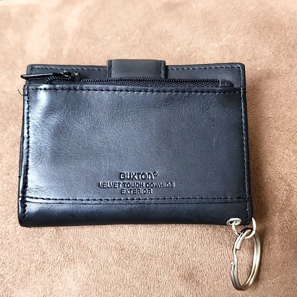 Buxton Velvet Cowhide Leather Bi-Fold Unisex Wallet Black NWOT