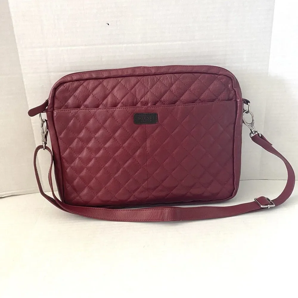 Osprey London Red Genuine Leather Quilted Laptop/Travel Bag