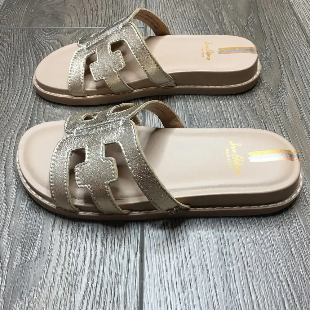 Sam Edelman Valeri Girls Slides Sandals Flat Comfort Metallic Beige Size 1
