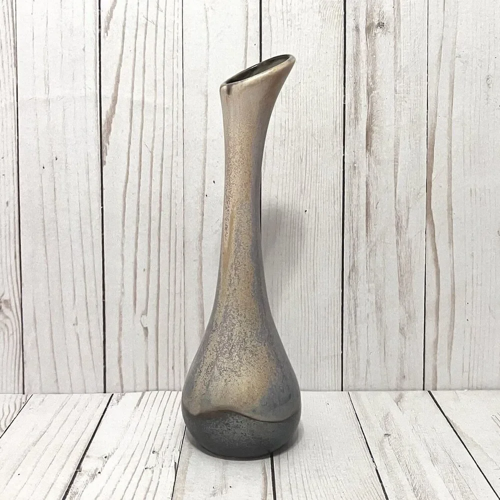 Howard Pierce Porcelain Gloss Gray & Beige Speckled Vase California Pottery 10”