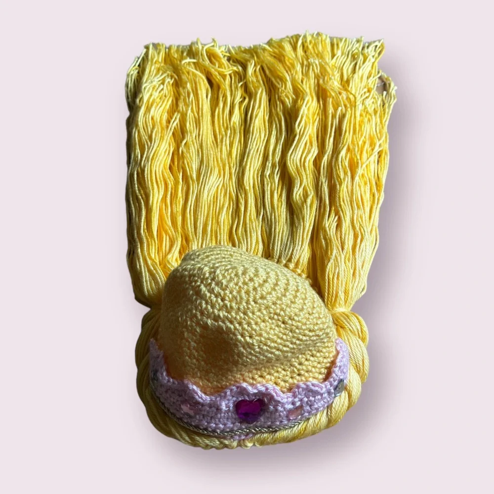 Kids Hand Made Crocheted Yarn Sleeping Beauty Blonde Wig Dress Up Costume
