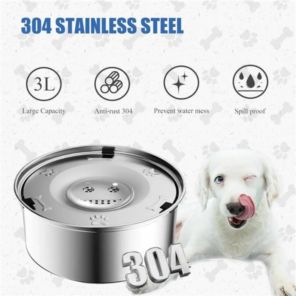 Dog Water Bowl, 3L Large no Spill Dog Bowls, Stainless Steel Bowl Dispenser