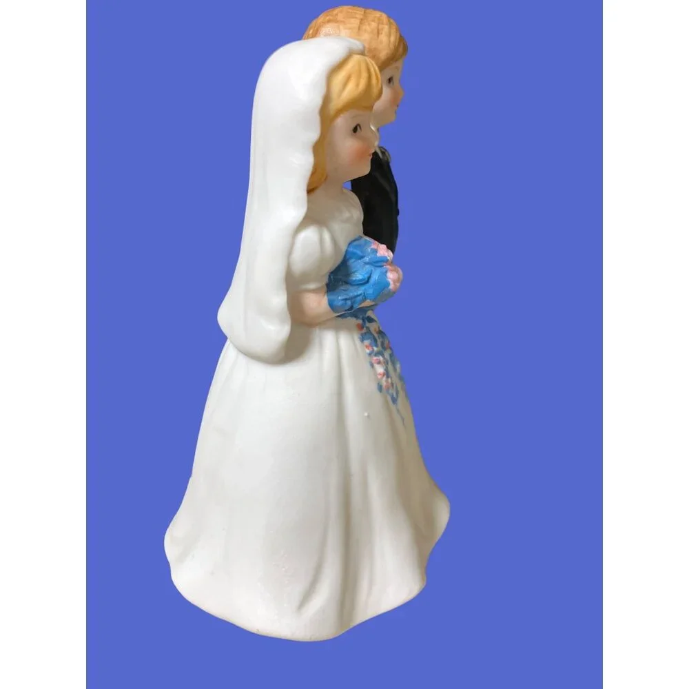 Vintage Porcelain Bride Groom Bell, Cake Topper Wedding Dress Tux