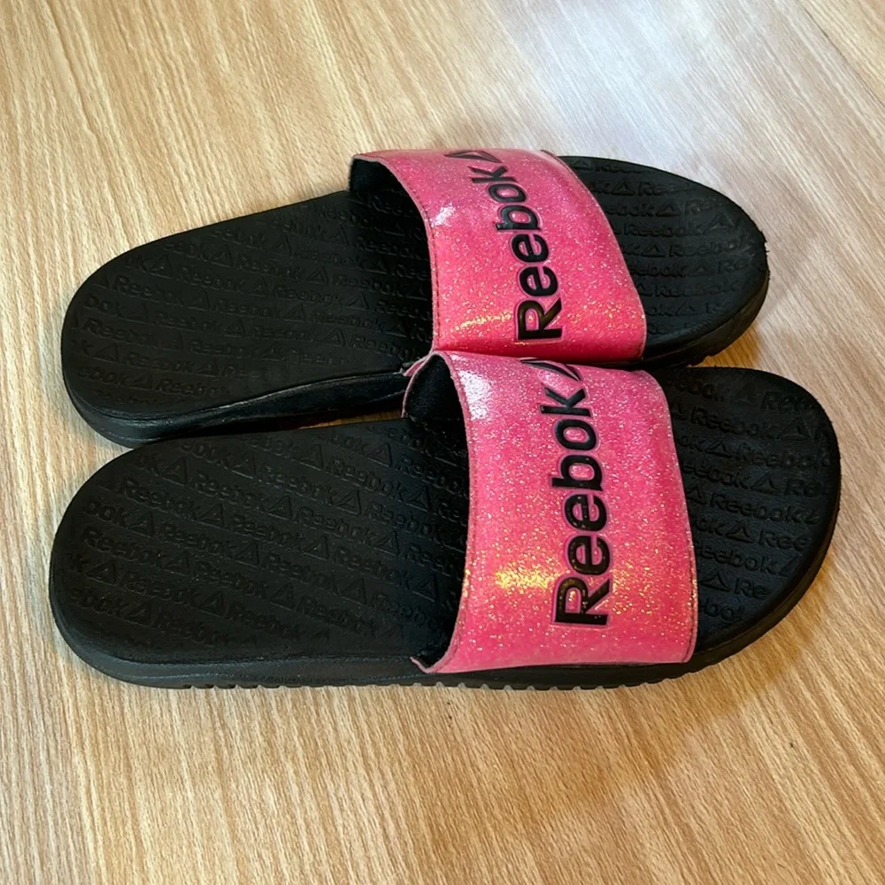 Reebok sparkly pink slides