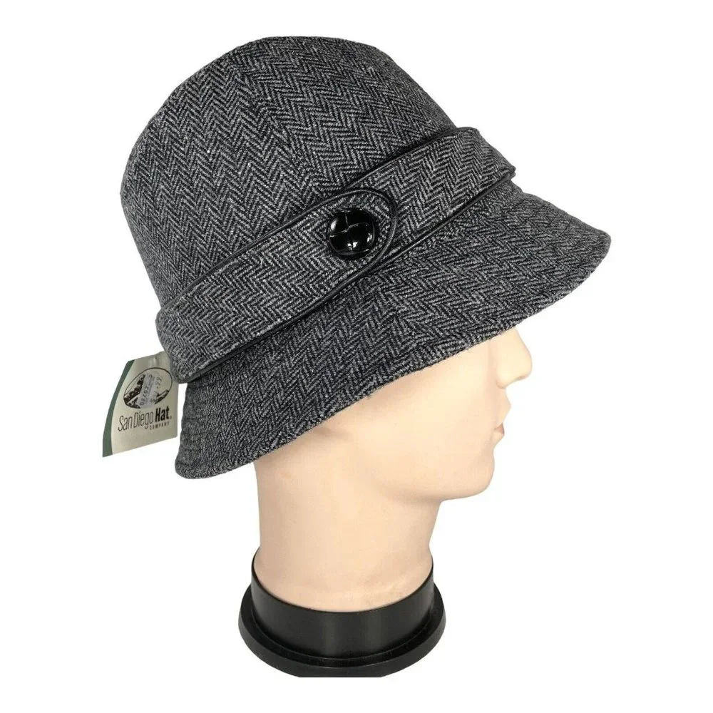 NWT San Diego Hat Company Women’s Hat Black Gray Herringbone OS
