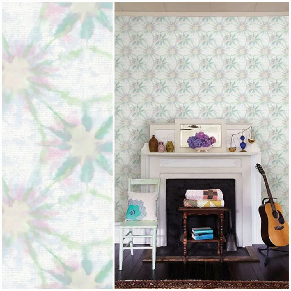 Wallpaper Iris Green Shibori Tie Dye - boho