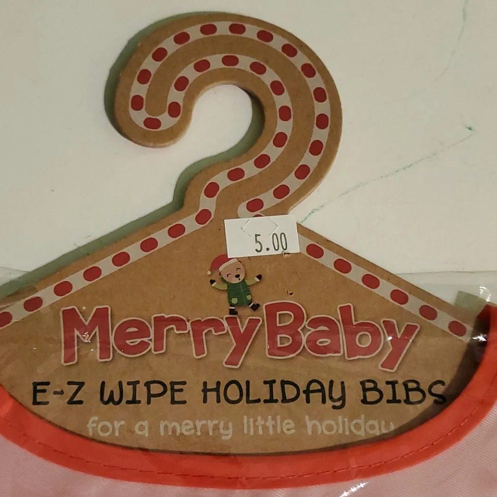 New Christmas Bib set, green bird & pink cat
