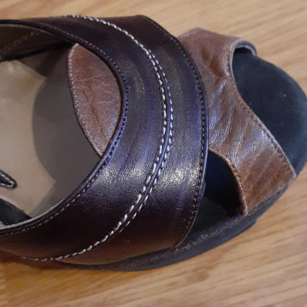 MARNI Brown Leather Platform Wedges Sandals Sz 37/7