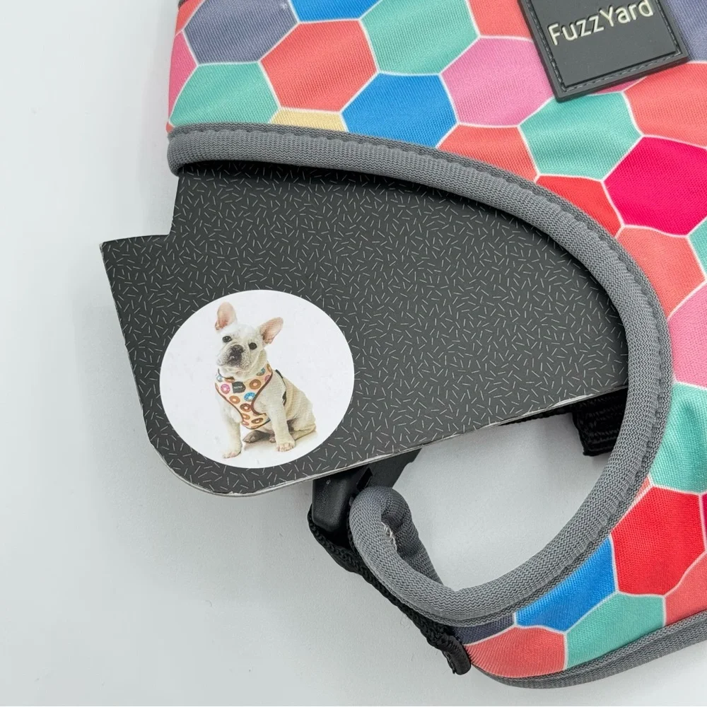 Fuzz Yard Grey Colorful Hexagon Print Adjustable Harness Dog’s Size Medium
